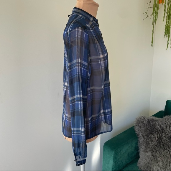 Rag & Bone Sheer Stretch Silk Long Sleeve Plaid Button Up Shirt EUC Size XS - Picture 4 of 10